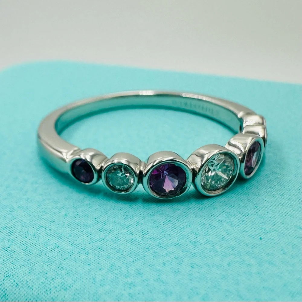 RARE Tiffany & Co. Platinum Jazz Ring with Diamonds and Pink Sapphires Packaging